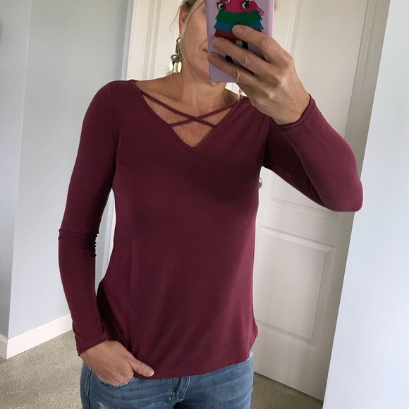 Wine Color Long Sleeve Top - Picture 5 of 5